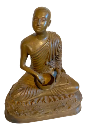 Mid 20th Century Bronze Sculpture Burmese Buddhist Monk Statue