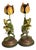 Vintage Whimsical Pair of Bronze and Tole Frogs & Flower Candlesticks. For Sale