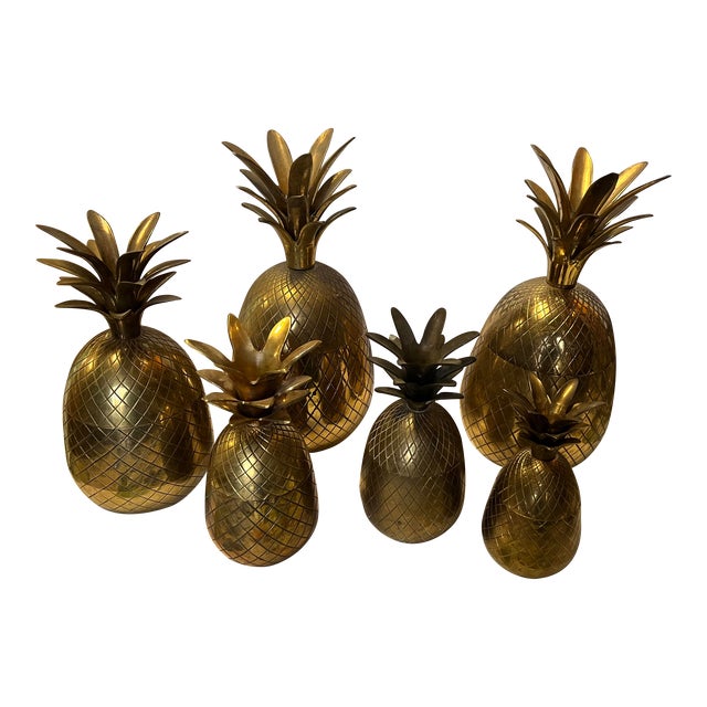 1970s Brass Pineapple Boxes - Set of 6 For Sale
