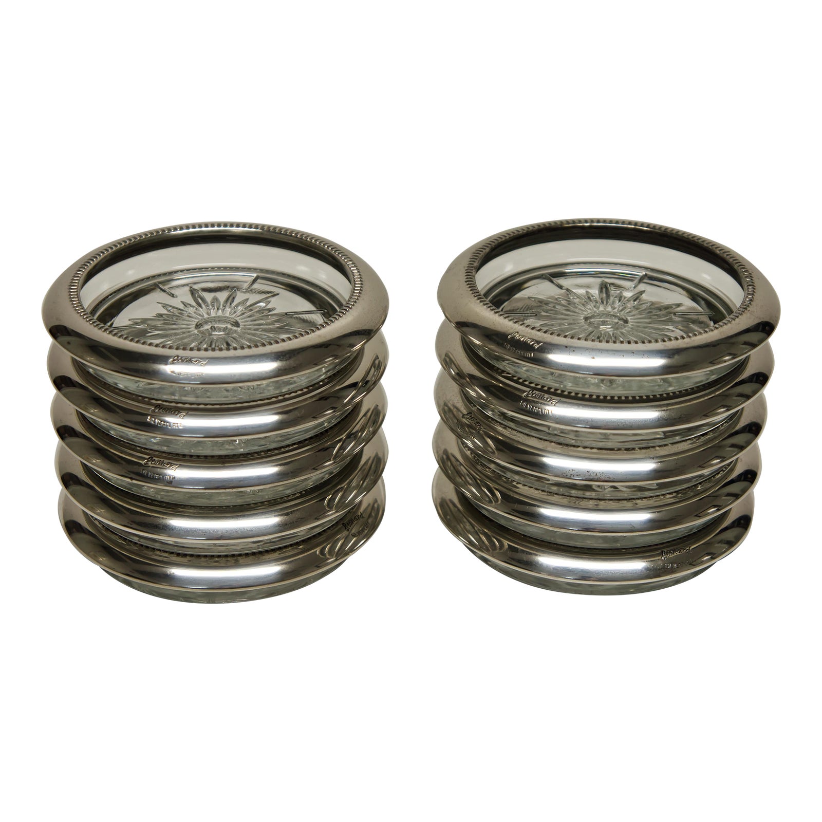 Late 20th Century Italian Glass Coasters With Silver Plated Rim Set of ...