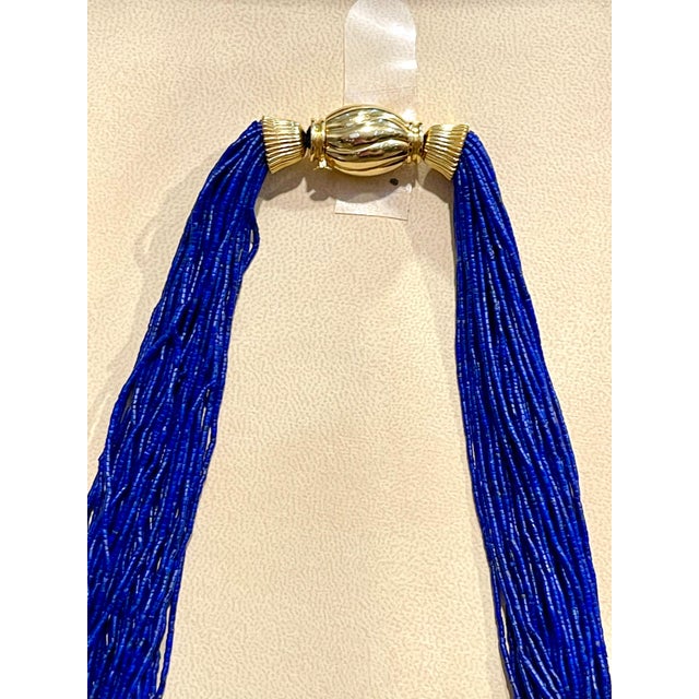 Certified Vintage Lapis Lazuli Multi Strand Necklace 14 Kt Yellow Gold Clasp For Sale In New York - Image 6 of 18