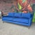 Textile Mid Century Modern Sofa Reupholstered Blue Corduroy on Casters Possibly Selig For Sale - Image 7 of 11