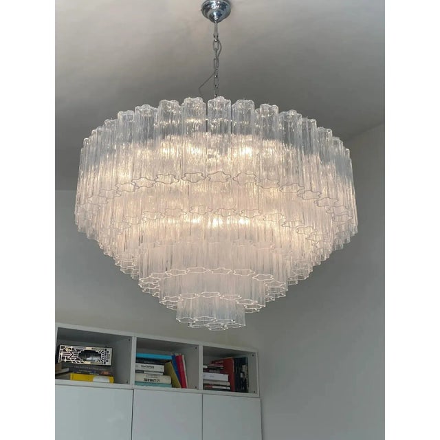 Early 21st Century Transparent Tronchi Murano Glass Chandelier in Venini Style by Simoeng For Sale - Image 5 of 14