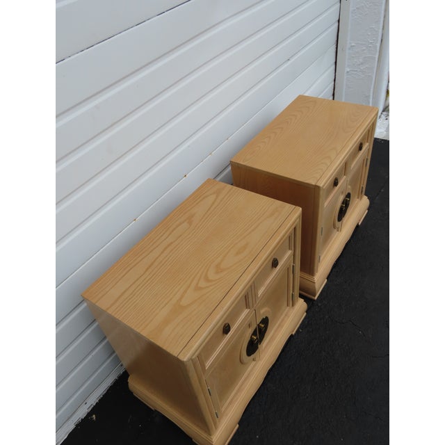 Bernhardt Hollywood Regency White Oak Large Nightstands End Bedside Tables a Pair 6400 For Sale - Image 11 of 18