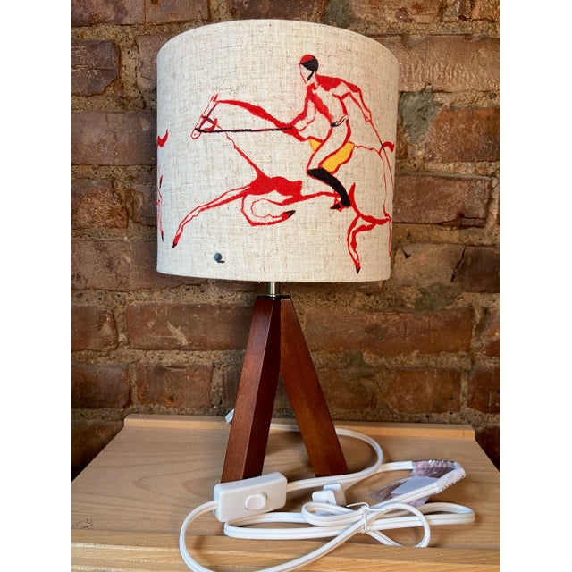 Wood Polo Players Original Hand Painted Whimsical Lamp by Pauline De Roussy De Sales For Sale - Image 7 of 7