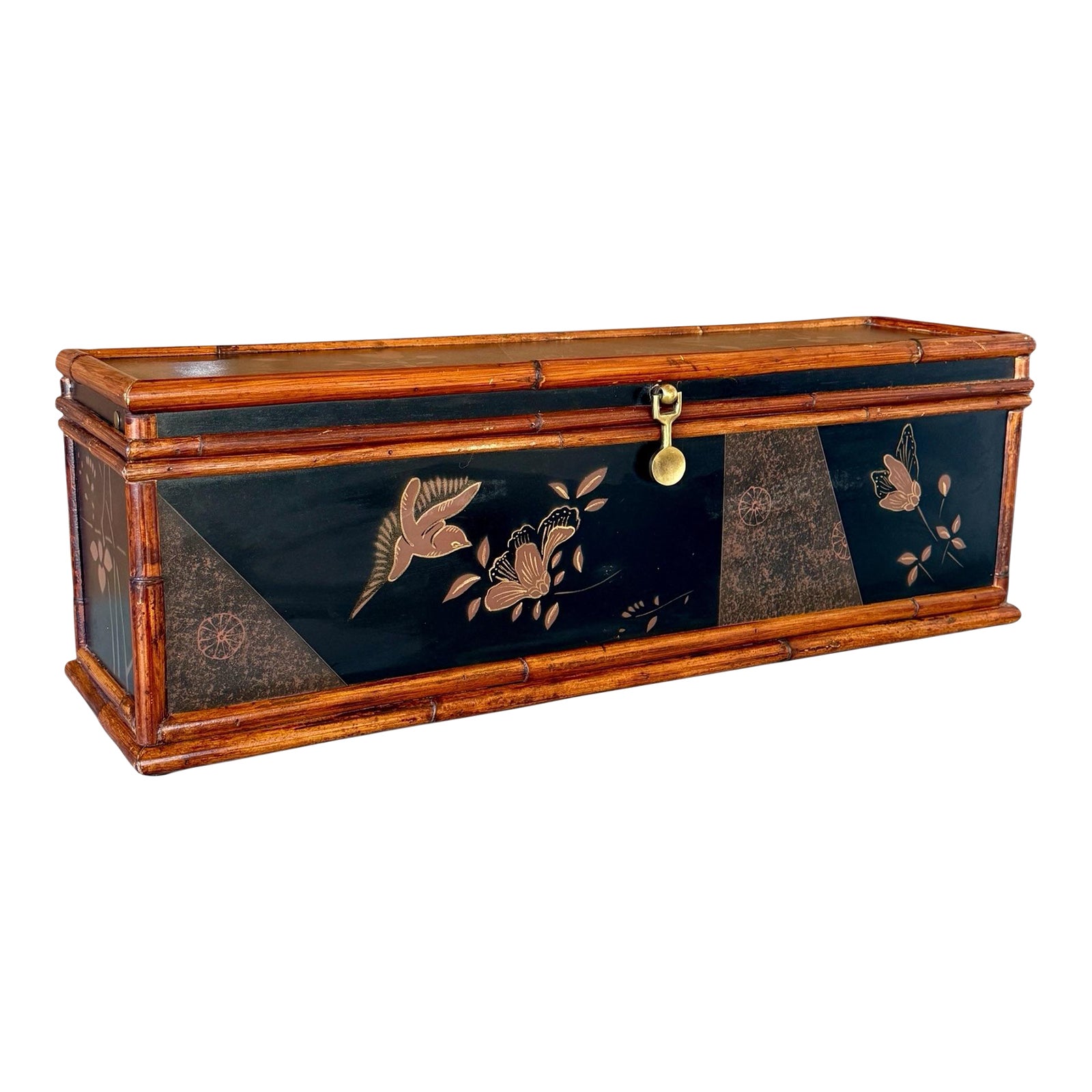 Palecek Faux Bamboo & Black Lacquered Decorative Storage Box | Chairish