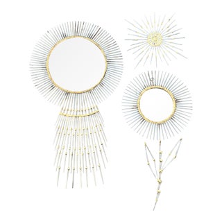 Vintage Modern Brutalist Design Set of 3 Metal Mirror Wall Art in Curtis Jere Attributed Styles For Sale