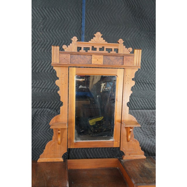 Late 19th Century Antique Victorian Eastlake Walnut Marble Top Dresser Glove Box Shaving Mirror For Sale - Image 5 of 12