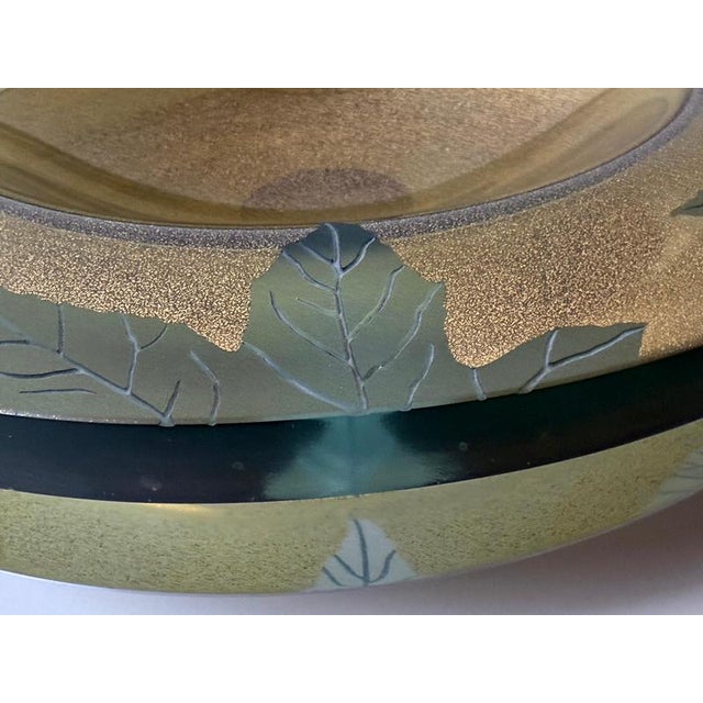 Large Art Glass Centerpiece Bowl with Brass Stand, 2000 For Sale - Image 9 of 18