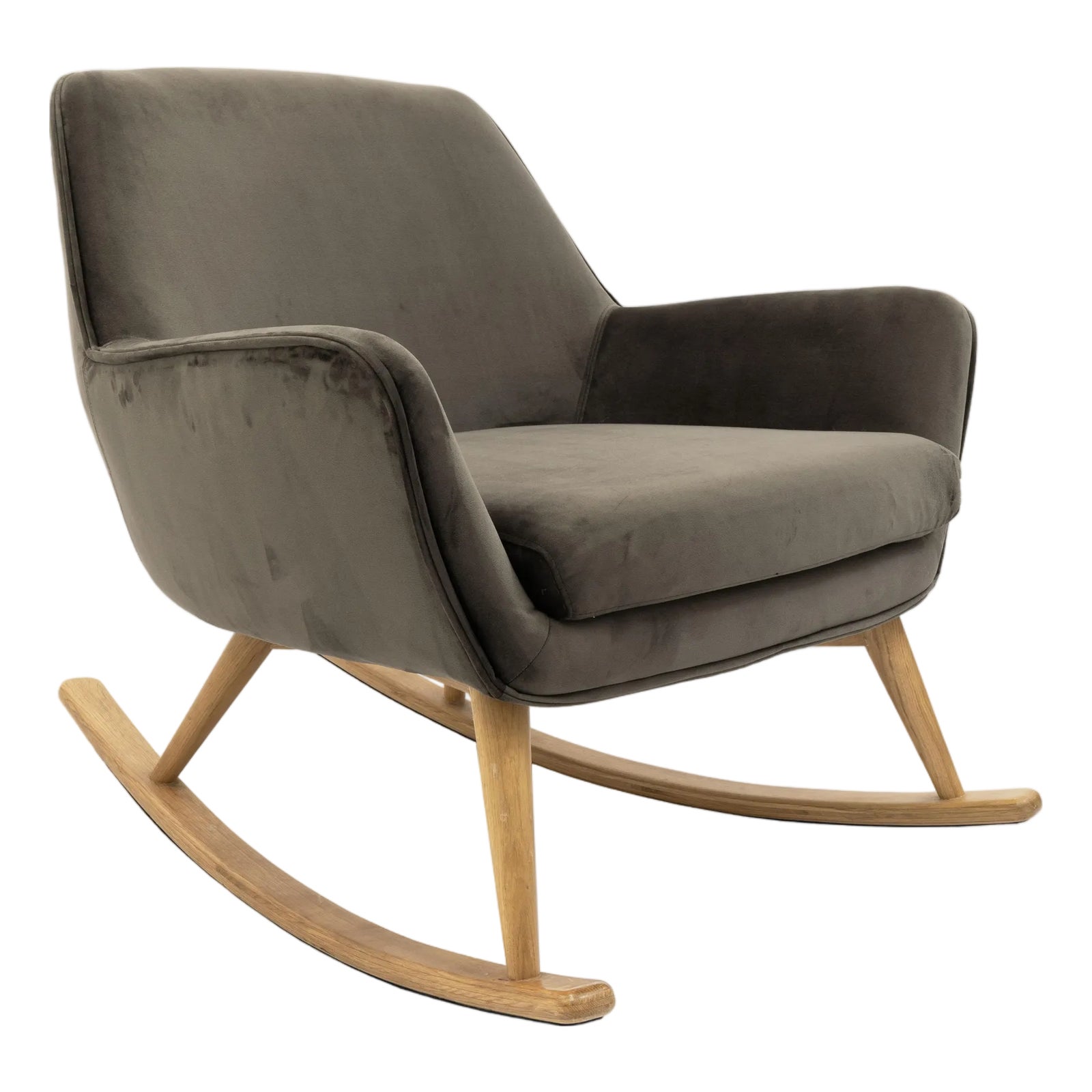 Contemporary Gray Velvet Upholstered Rocking Chair With Wooden Runners ...