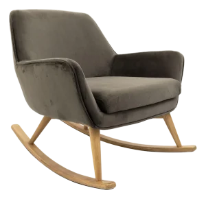 Contemporary Gray Velvet Upholstered Rocking Chair With Wooden Runners