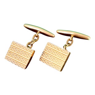 Gold Cufflinks with Guilloche Bands, Set of 2 For Sale