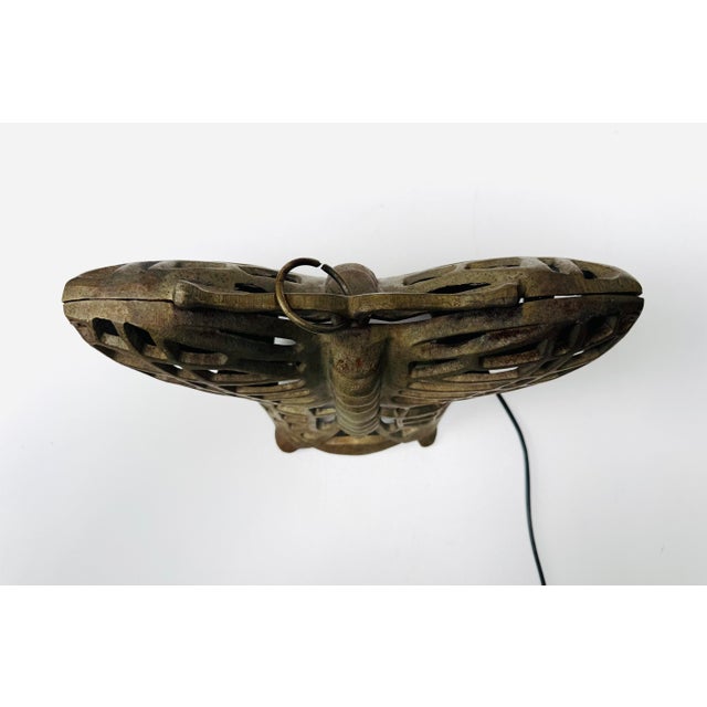Gray Vintage Cast Iron Butterfly Table Lamp Openwork Accent Light Shadow Casting For Sale - Image 8 of 12