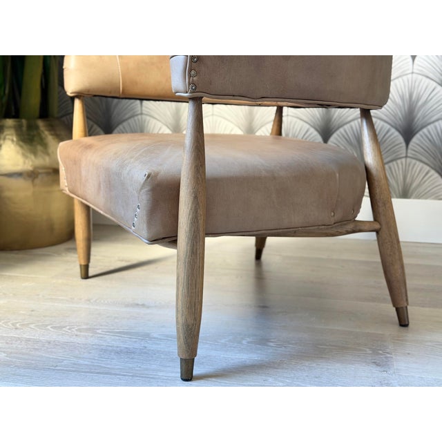 Restoration Hardware Transitional Rustic Leather and Wood "Jensen" Lounge Armchair by Restoration Hardware For Sale - Image 4 of 12