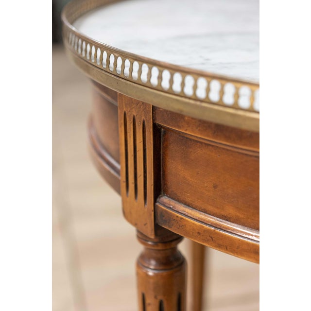 Mid 20th Century French Louis XVI Style Walnut Bouillotte Table with Marble Top and Brass Gallery For Sale - Image 9 of 10