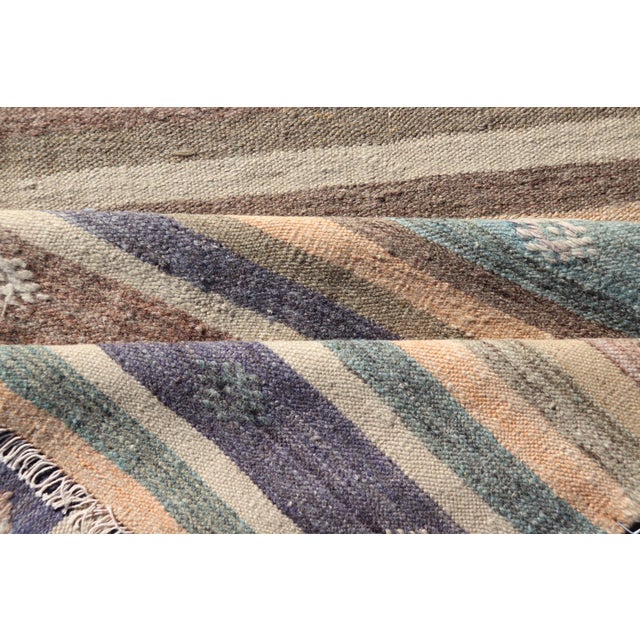 Vintage Flat Weave Turkish Kilim Runner With Stripe and Modern Motif Design For Sale - Image 9 of 10