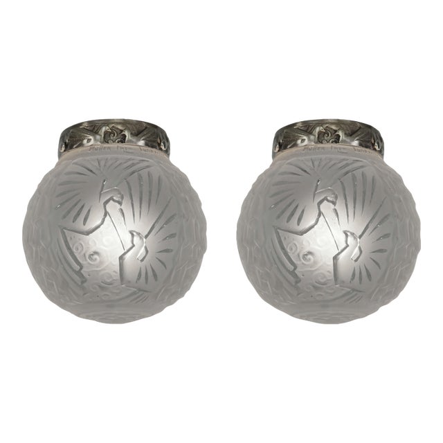1930s French Art Deco Flush Mounts by Muller Freres France - A Pair For Sale