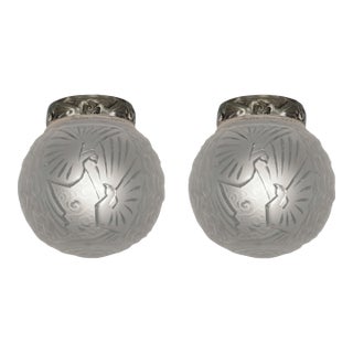 1930s French Art Deco Peacock Flush Mounts by Muller Freres - A Pair For Sale