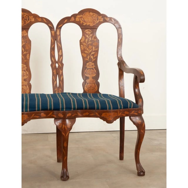 Dutch 18th Century Three-Seat Marquetry Inlay Settee For Sale In Baton Rouge - Image 6 of 13