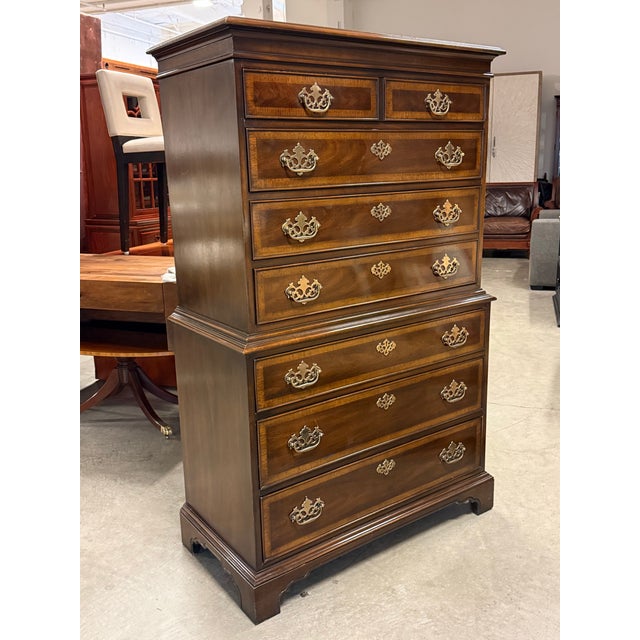 Traditional Drexel Heritage 18th Century Collection Highboy Chest of Drawers, Vintage For Sale - Image 3 of 12