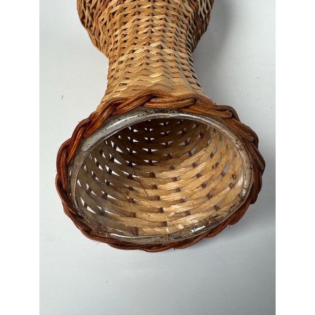 Nautical Vintage Coastal Classic Shaped Wicker and Glass Vase For Sale - Image 3 of 6