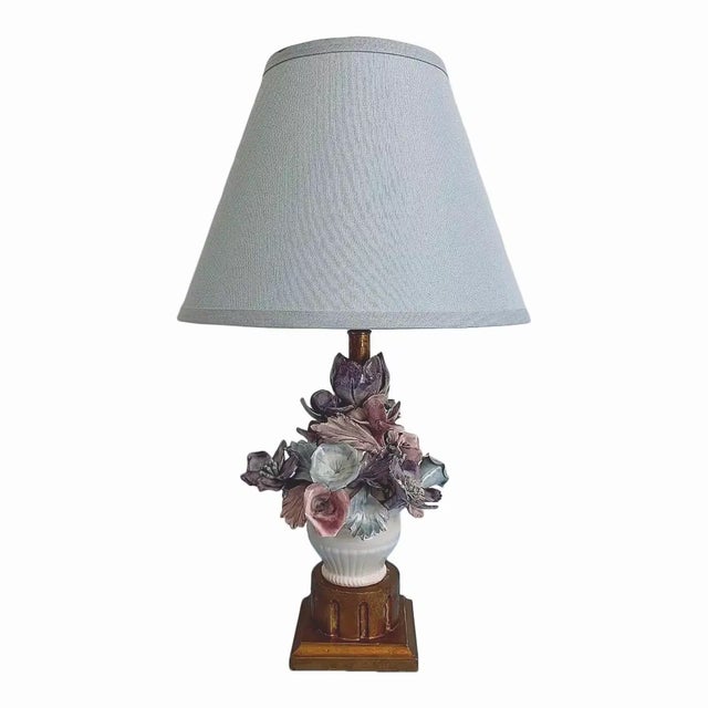 Mid 20th Century Mid 20th Century Italian Capodimonte Bouquet Lamp & Shade For Sale - Image 5 of 18