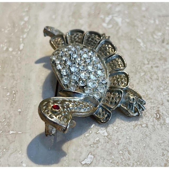 Vintage Rhinestone Turtle Brooch For Sale - Image 11 of 12