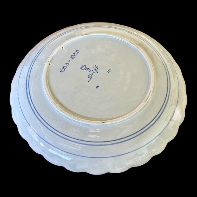 Mid 20th Century Vintage Royal Delft Dutch Blue Lobed Ceramic Wall Plate, Signed For Sale - Image 5 of 6