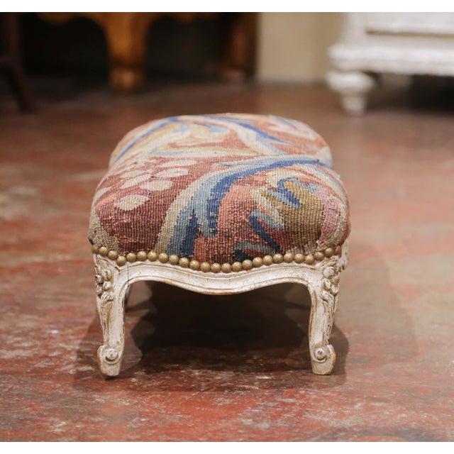 Late 19th Century 19th Century French Louis XV Painted Footstool With Aubusson Tapestry For Sale - Image 5 of 8