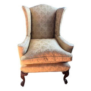 Vintage or Antique Silk Damask Wing Chair For Sale