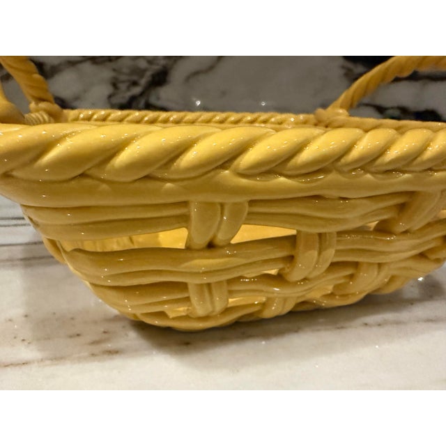 Vintage stylish Country farmhouse style bright yellow handmade Italian style ceramic basket.