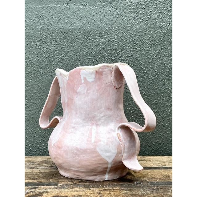 Vintage Slab Built Studio Pottery Pale Pink Vase For Sale - Image 4 of 12