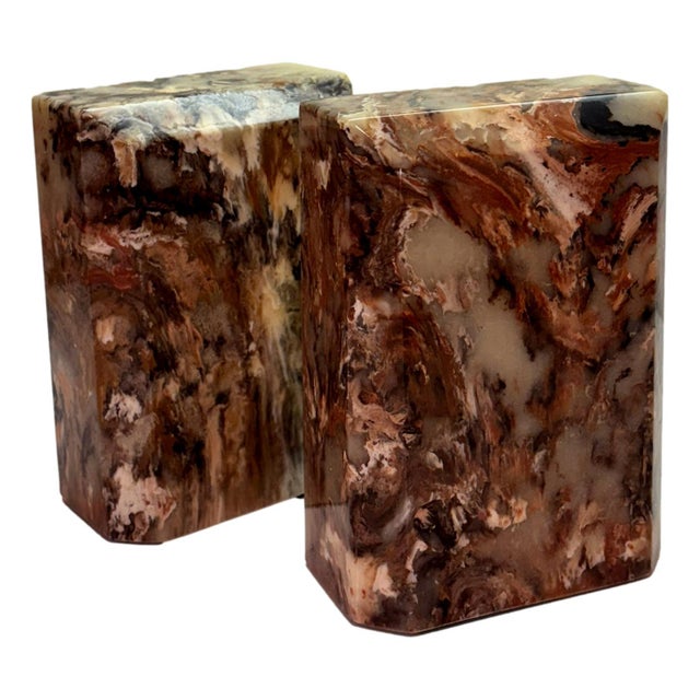 Vintage Ultra Stone Mottled Resin Marble Desk Accessory Set – A Collection of Four For Sale In Miami - Image 6 of 16