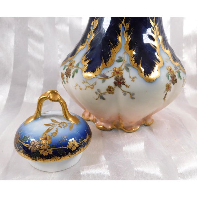 1900 - 1909 Early 1900s Charles Field Haviland and Gerard, Dufraisseix & Abbot Dark Blue Floral Chocolate Pot For Sale - Image 5 of 10