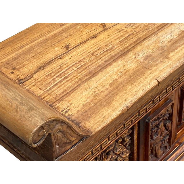 1950s Chinese Vintage Opera Scenery Lion Heads Carving Long Altar Console Table For Sale - Image 5 of 12