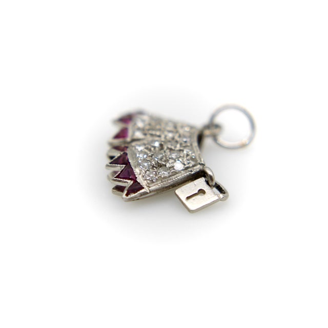 1920s Art Deco Platinum Diamond and Ruby Chastity Belt Knickers Pendant or Charm For Sale - Image 4 of 9