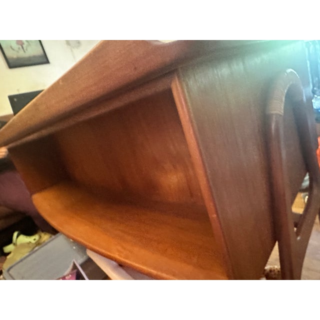 Mid-Century Modern Vintage Danish Teak & Cane Curved Desk Attributed to Svend Madsen For Sale - Image 3 of 6