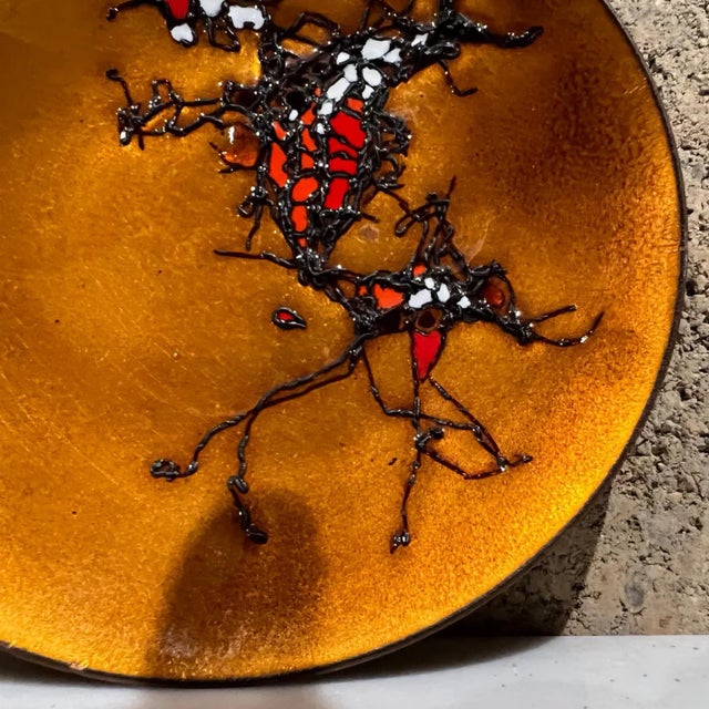 1960s Modernist Gold & Red Copper Enamel Plate Abstract Design by Margot Dohan For Sale - Image 4 of 9