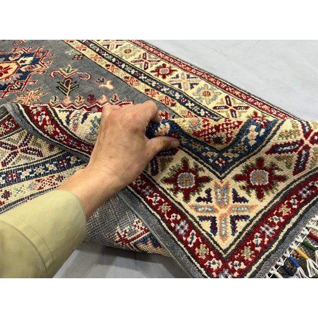 Charcoal Gray, Cream and Red Kazak Wool Runner Rug, 2'8" X 9'6" For Sale - Image 11 of 17