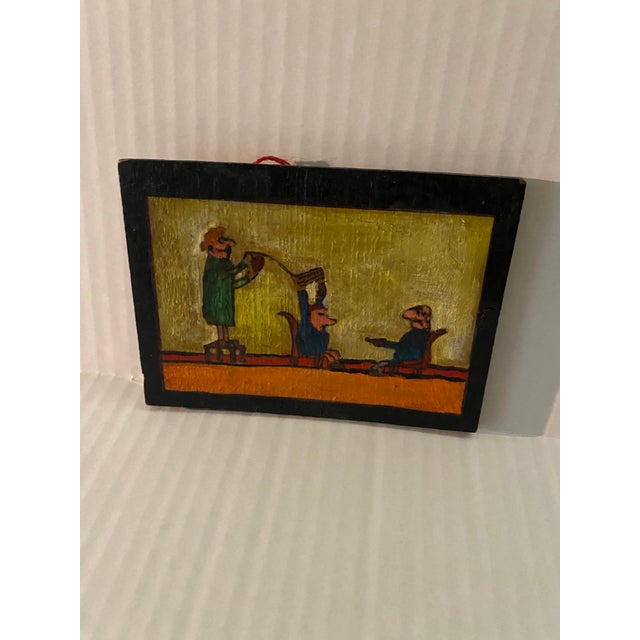 A Miniature Framed Naive Folk Art Painting From France Depicting Three Figures For Sale - Image 11 of 12