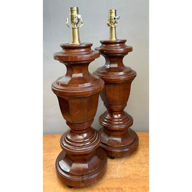 Vintage Faceted Wood Lamps - A Pair For Sale - Image 14 of 14