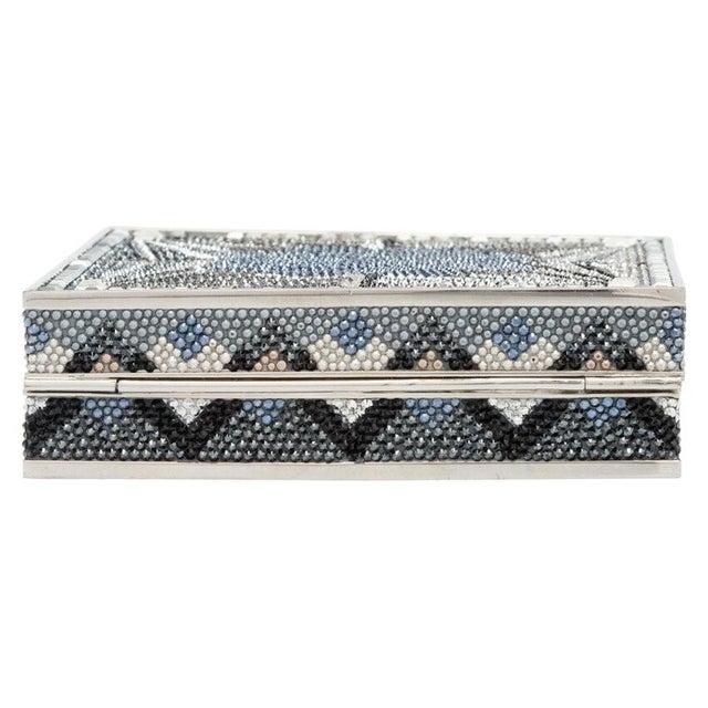 Judith Leiber Judith Leiber Crystal Minaudière Cigar Box Clutch Evening Bag Art Deco Silver For Sale - Image 4 of 10
