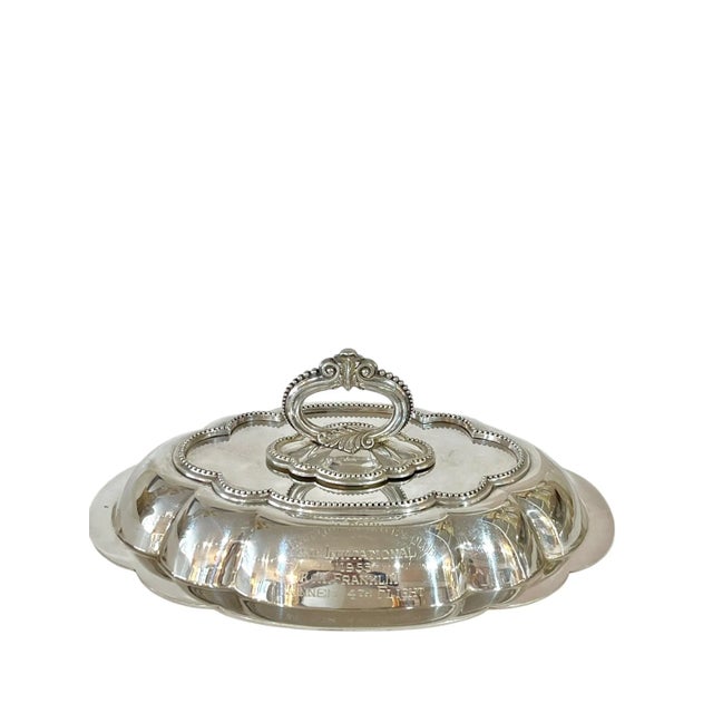 Vintage Mappin & Webb Sheffield plate covered serving dish. Engraved with Houston Country Club 35th Invitational 1953 R.K....