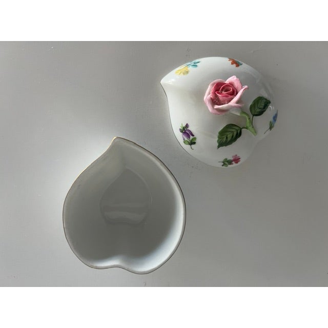 Herend Trinket Box with Gold Trim on edge and Rose on Top
