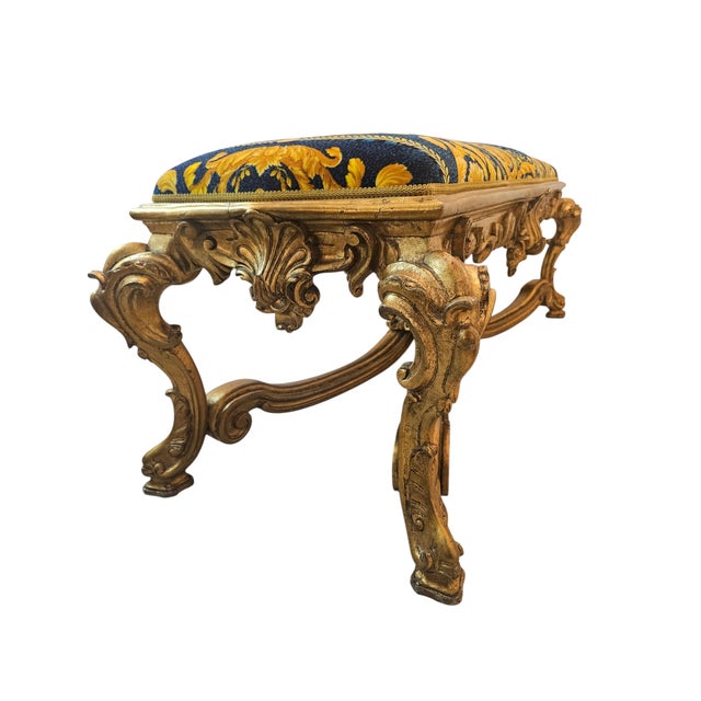 Italian 1960s Giltwood Bench With Versace Upholstery For Sale - Image 3 of 7