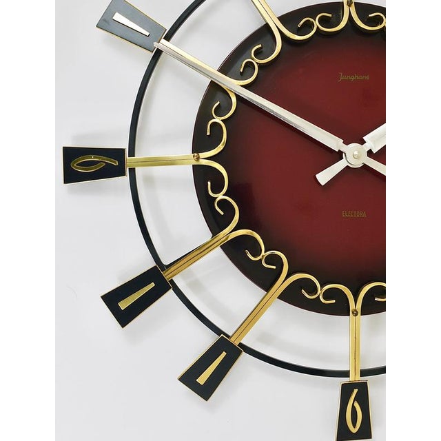 Large Mid-Century Brutalist Junghans Sunburst Wall Clock in Brass, Germany, 1950s For Sale - Image 10 of 16