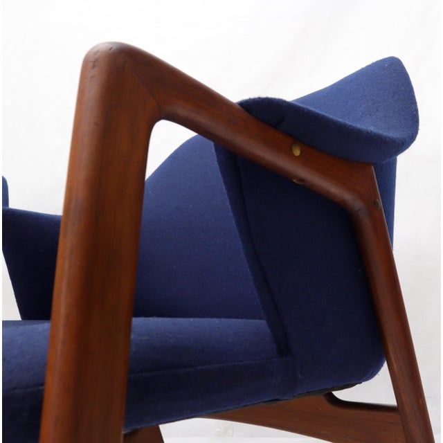 New Blue Wool Upholstery Teak Frames Danish Mid-Century Modern Lounge Chairs For Sale - Image 14 of 15