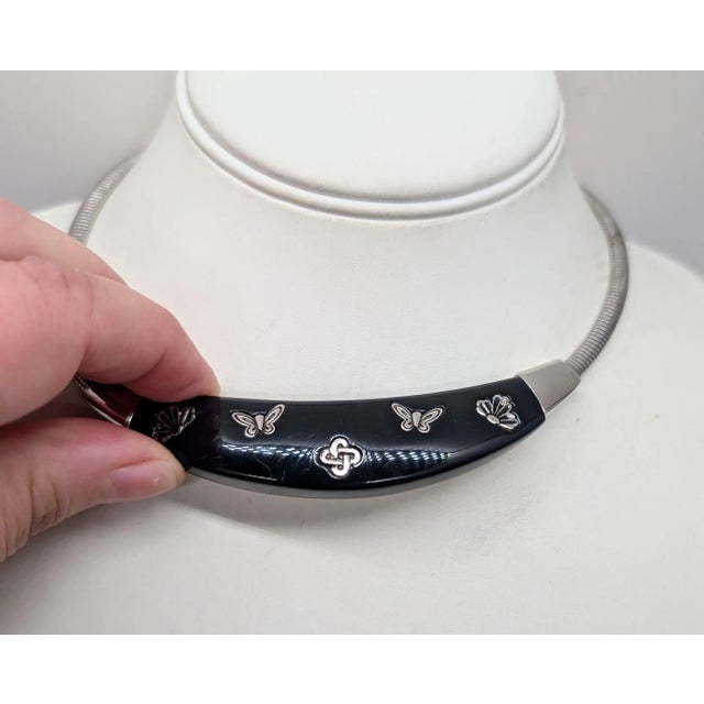 Givenchy Vintage Signed Givenchy Rhodium Plated Navy Butterfly & Flower Collar Necklace For Sale - Image 4 of 10