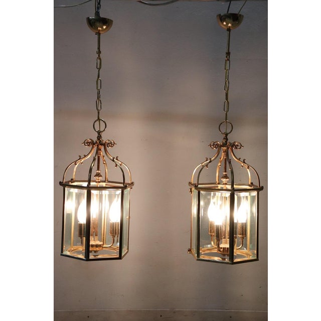 Gilt Metal and Glass Lanterns, 1990s, Set of 2 For Sale - Image 10 of 15
