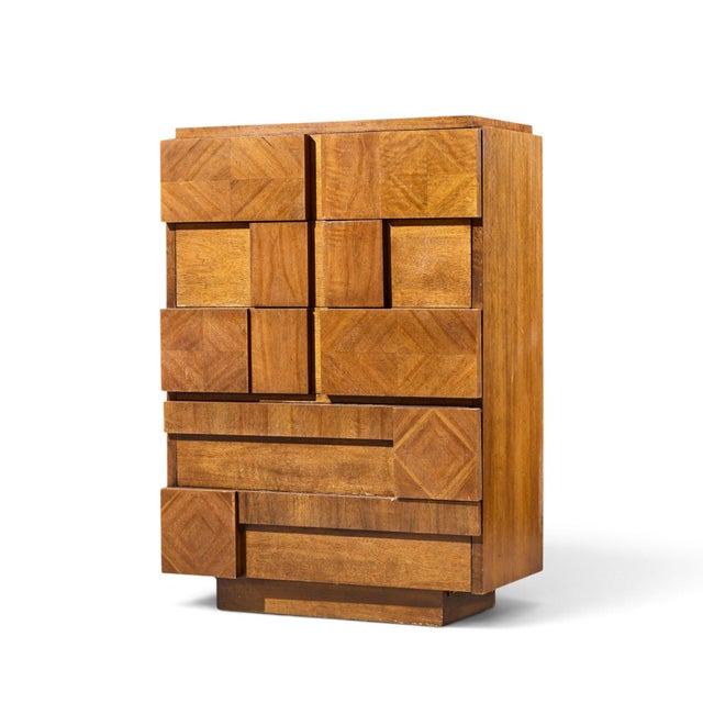 Mid-Century Modern Lane Staccato Brutalist Mid Century Walnut Highboy Dresser For Sale - Image 3 of 8